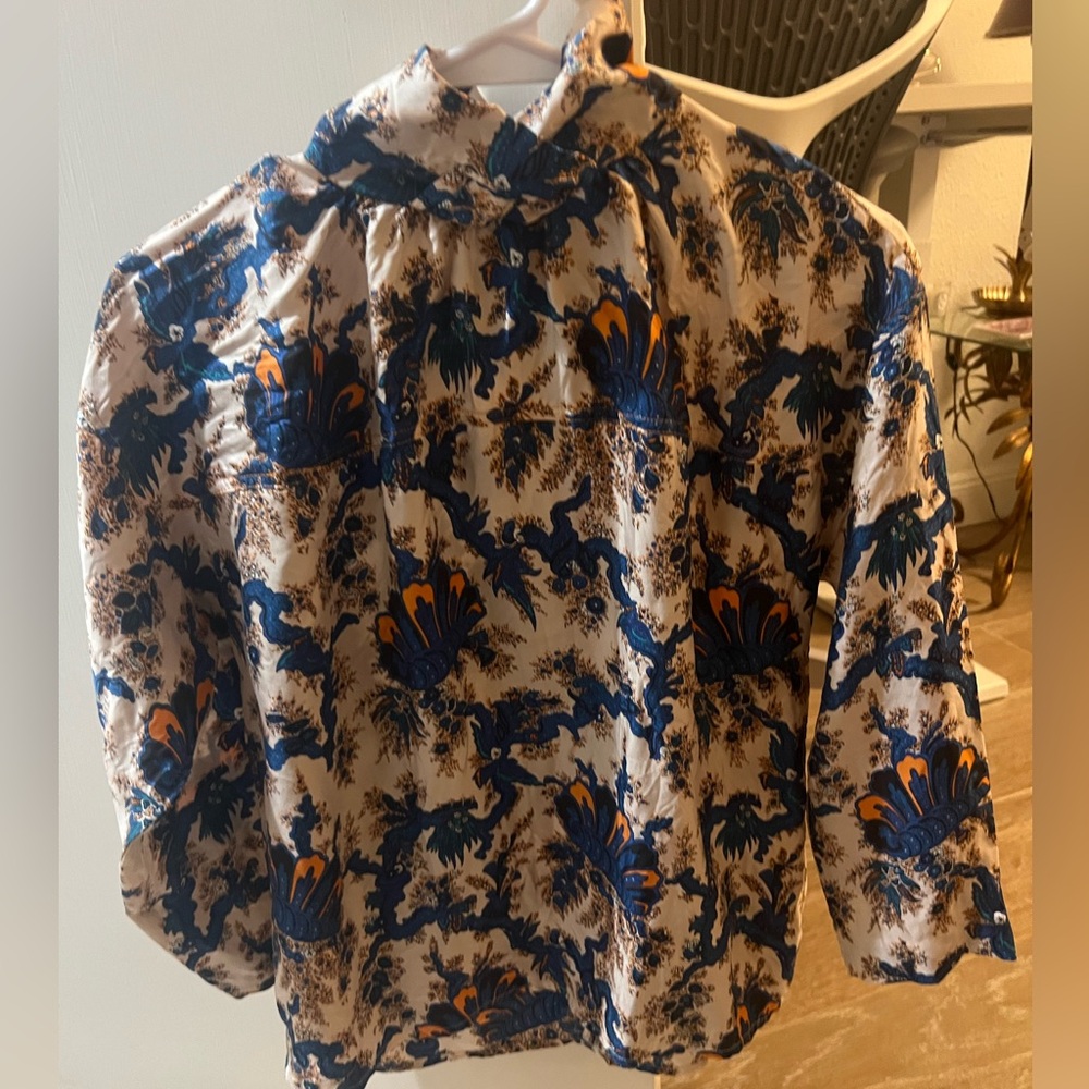 Sandro 100% Silk Patterned Top Blouse Size Small